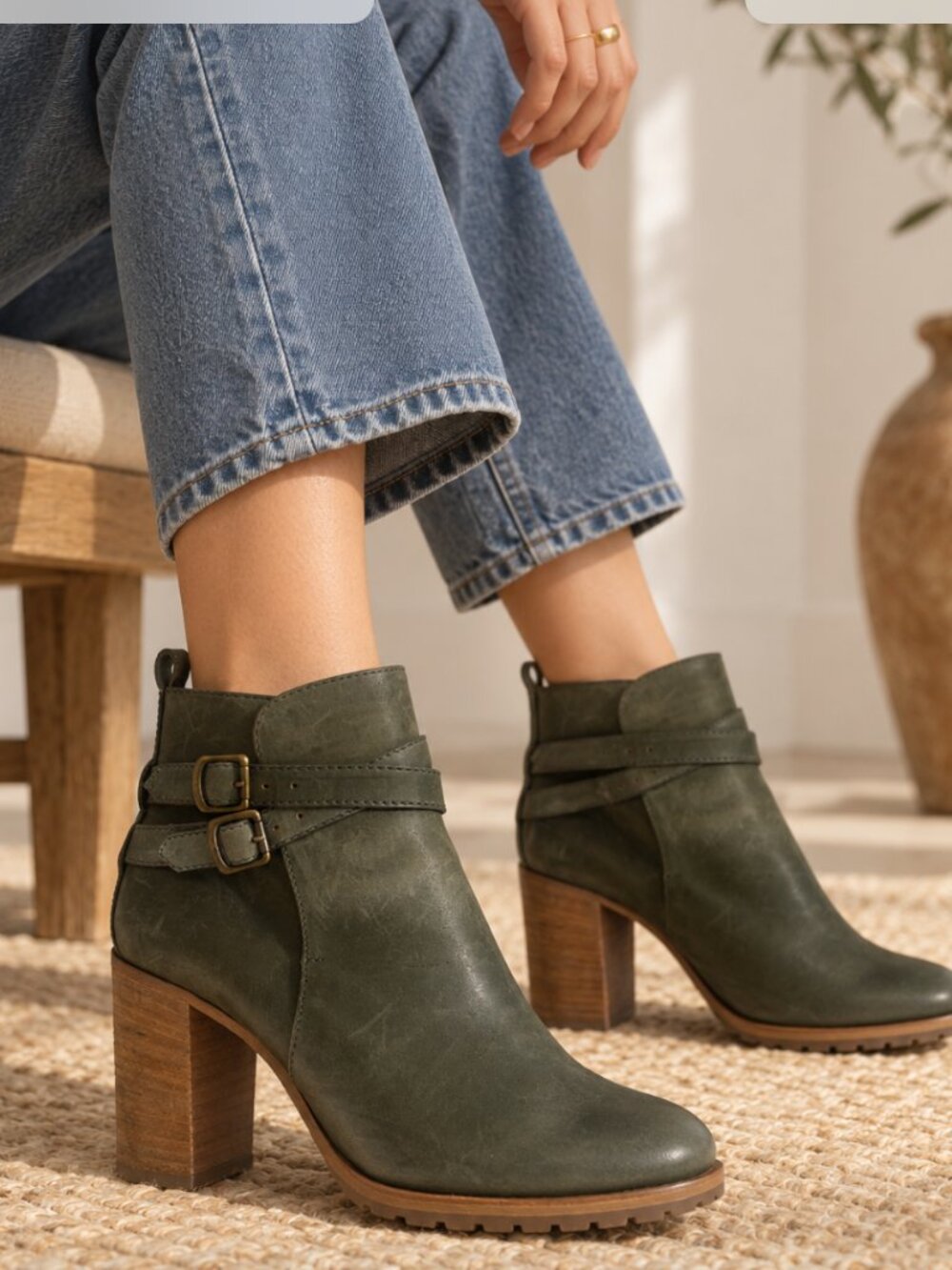 madewell 1937 olive leather buckle ankle boots made italy 8.5